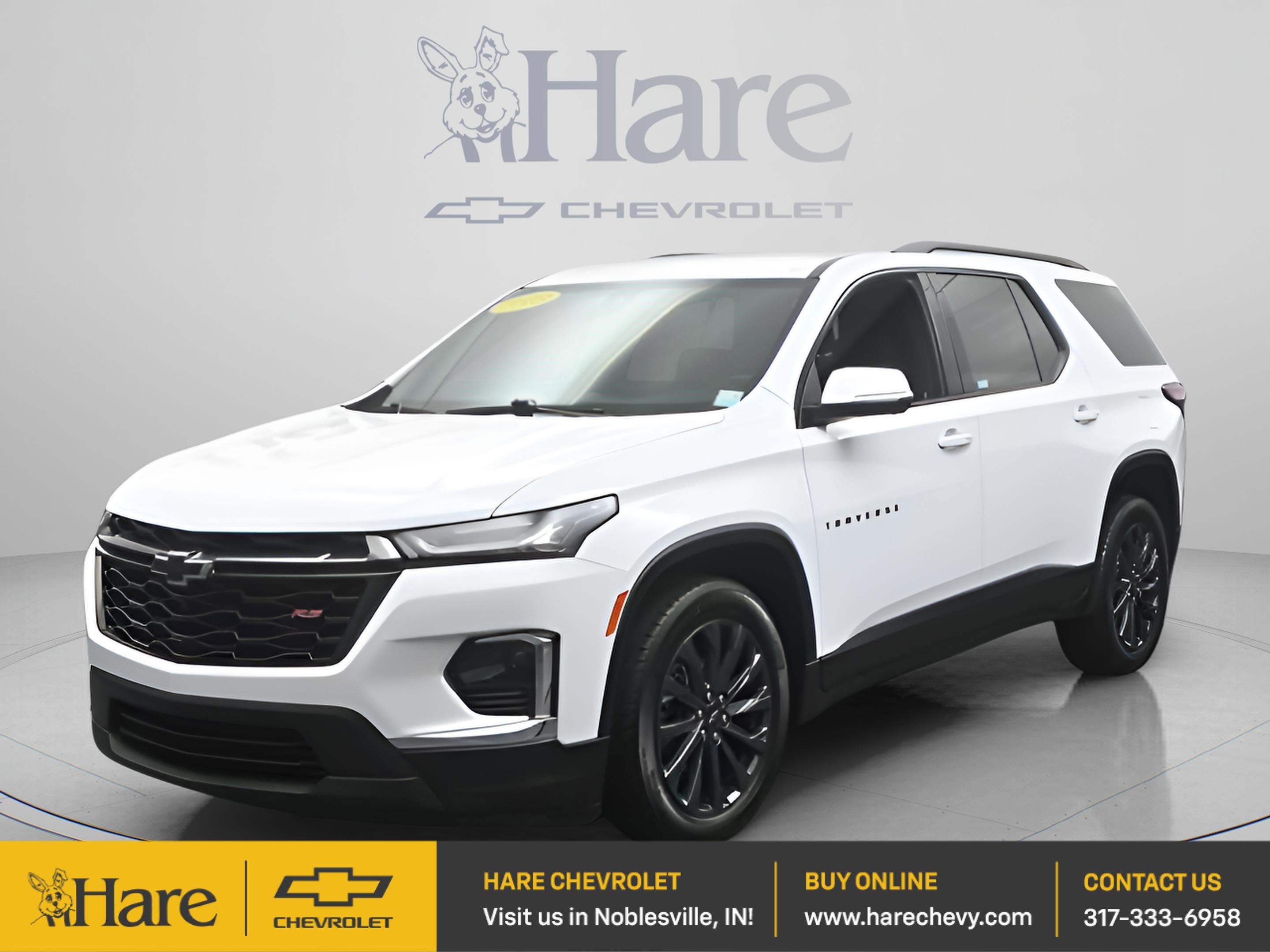2023 Chevrolet Traverse RS in Summit White — front three-quarter view