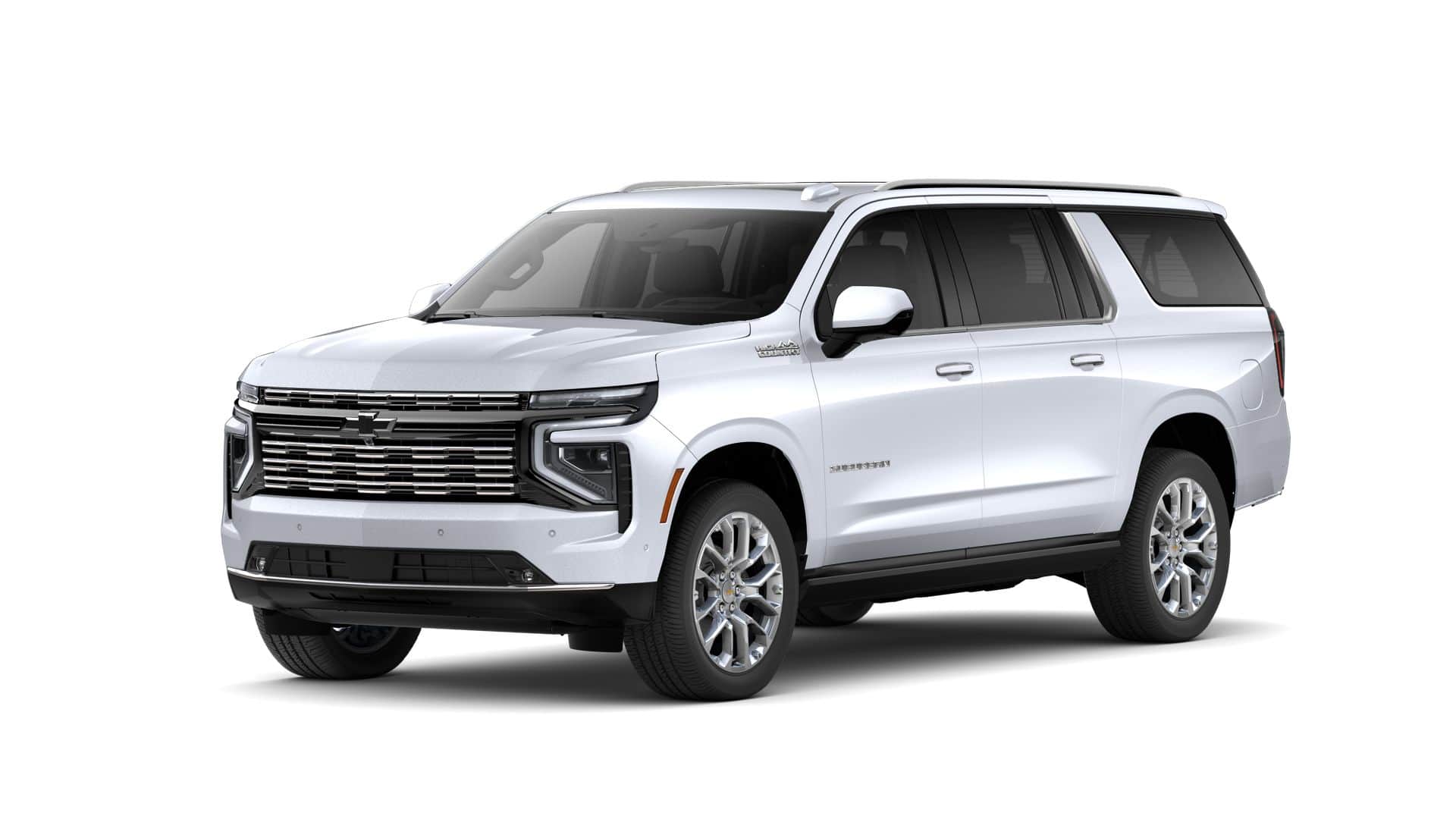 2026 Chevrolet Suburban High Country in Polar White Tricoat — front three-quarter view
