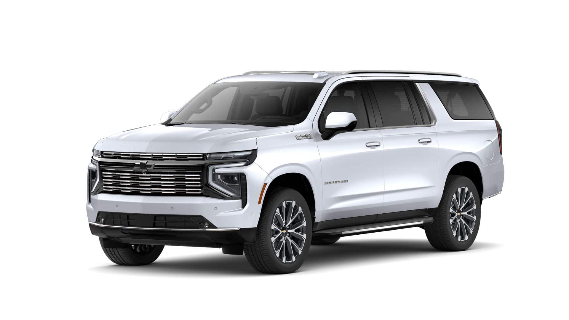 2026 Chevrolet Suburban High Country in Polar White Tricoat — front three-quarter view