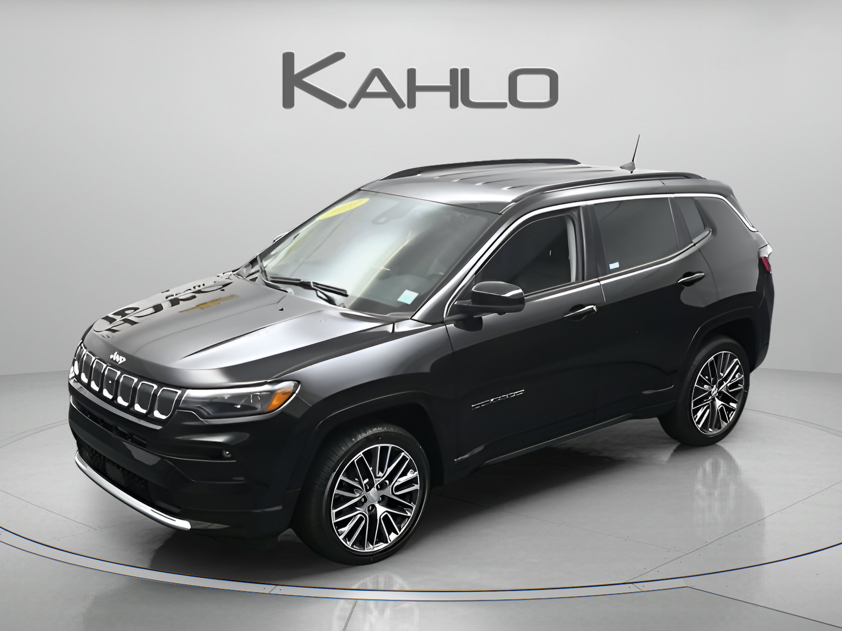 2022 Jeep Compass Limited in Diamond Black Crystal Pearlcoat — front three-quarter view